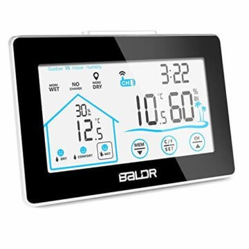 Wetterstation Funk mit Außensensor, BALDR Digital Thermometer-Hygrometer für Innen und außen, Hintergrundbeleuchtung und aktuelle Uhrzeit, schwarz - 1