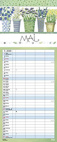 Gartenglück 2020: Familienplaner - 4 große Spalten mit viel Platz. Hochwertiger Familienkalender für Gärtner mit Ferienterminen und Vorschau bis März 2021. 19 x 47 cm. - 6