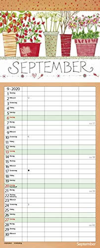 Gartenglück 2020: Familienplaner - 4 große Spalten mit viel Platz. Hochwertiger Familienkalender für Gärtner mit Ferienterminen und Vorschau bis März 2021. 19 x 47 cm. - 10