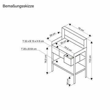 Pflanztisch für Garten Terrasse Balkon 3 Schubladen 3 Haken Holz verzinkte Metall-Arbeitsfläche braun ca. 78 x 38 x 112 cm - 4