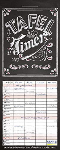 Tafel Timer 2020: Typo Art Familienkalender mit 4 breiten Spalten in Tafeloptik. Hochwertiger Familienplaner mit Ferienterminen, Vorschau bis März 2021. - 1